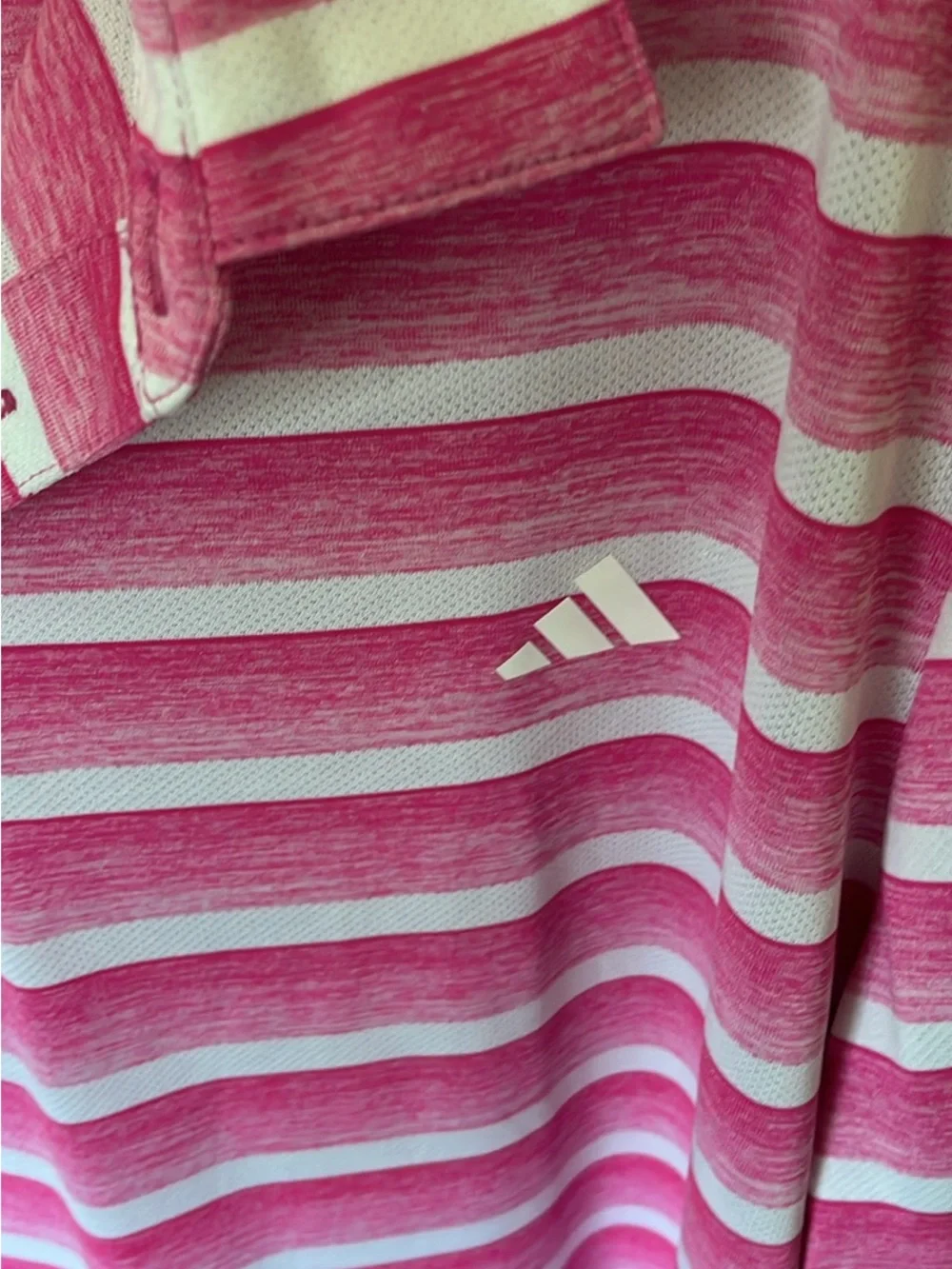 adidas Pink and White Striped Golf Polo